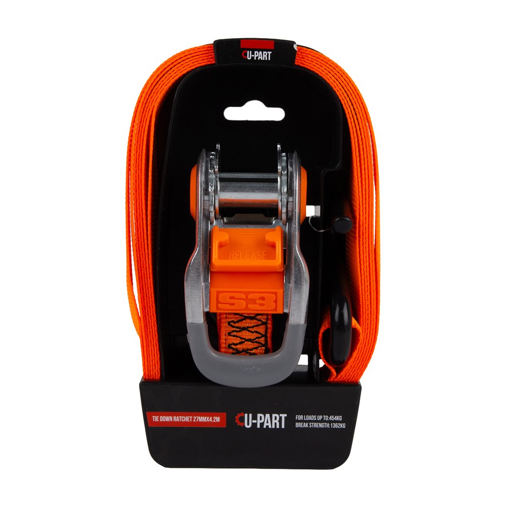 U-Part Tie Down Ratchet 1PC + Hook 27mmx4.2m 454kg