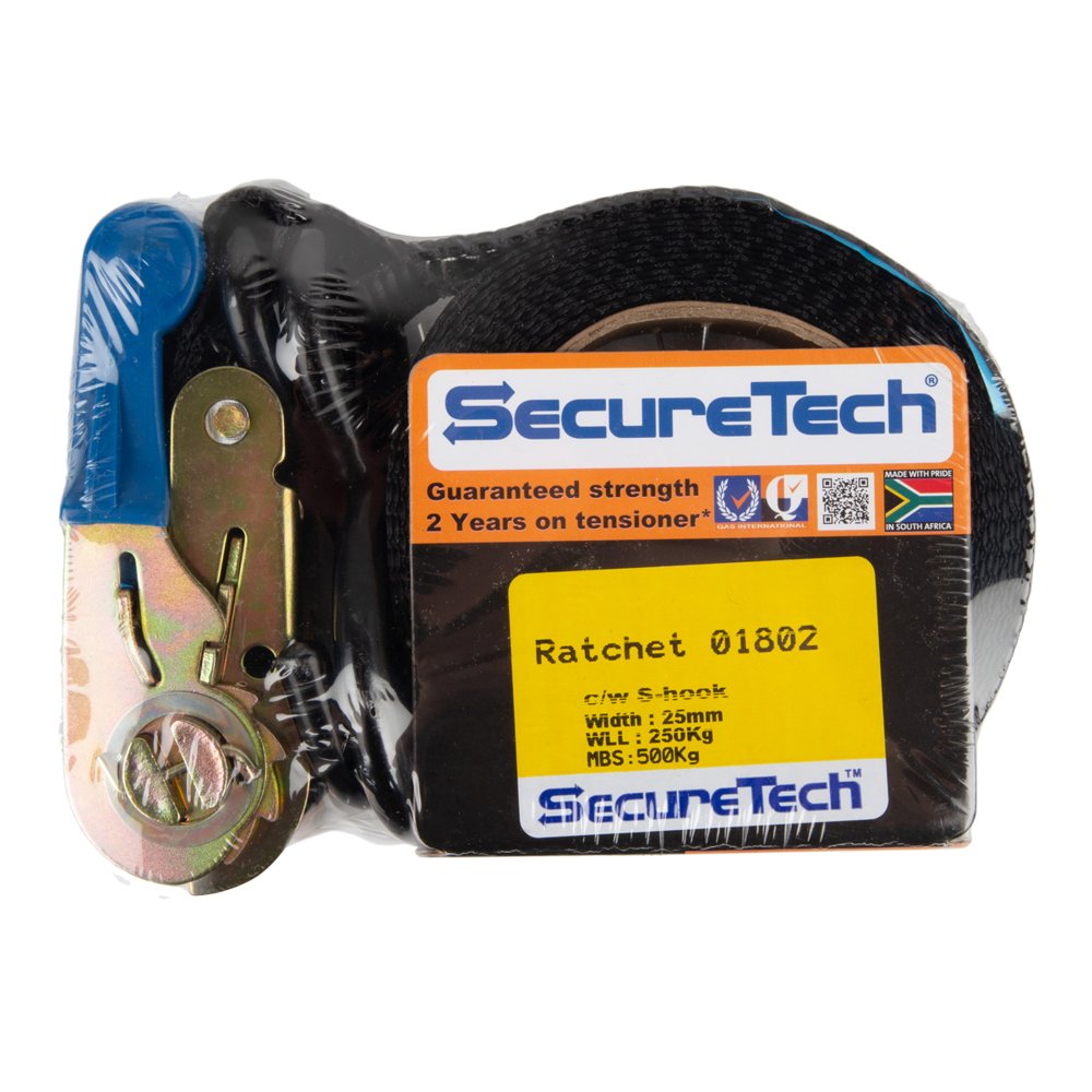 Securetech Strap Assy Ratchet 4mx25mm 500kg + Hook
