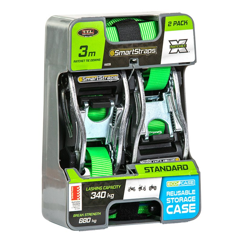 Smartstraps Ratchet Tie Down Pad 3.00m 2PC Grn