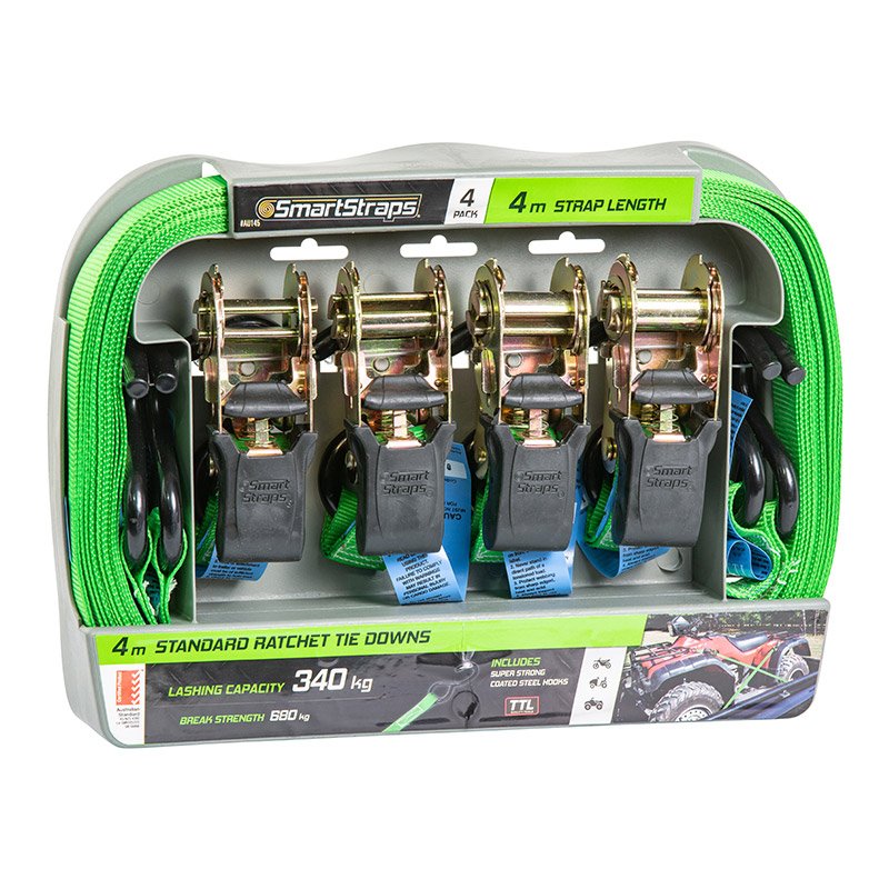 Smartstraps Ratchet Tie Down Pad 4m 4PC Grn