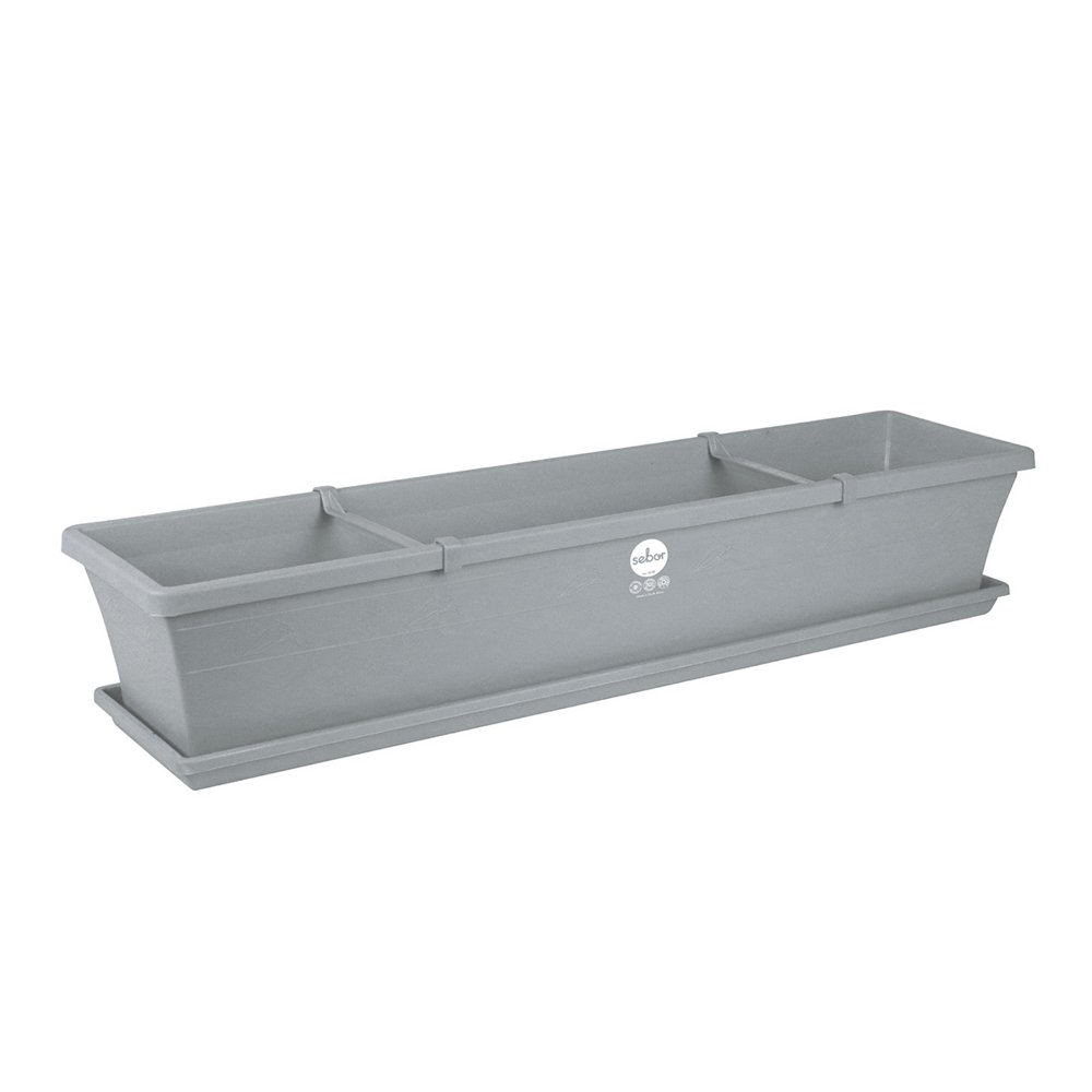 Sebor Sill Planter & Saucer & Clps 75CM Light Grey