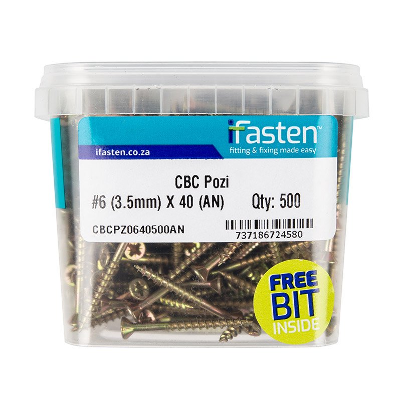 Ifasten Cbc Pozi No6 3.5mmx40mm 500 Pt + Bit