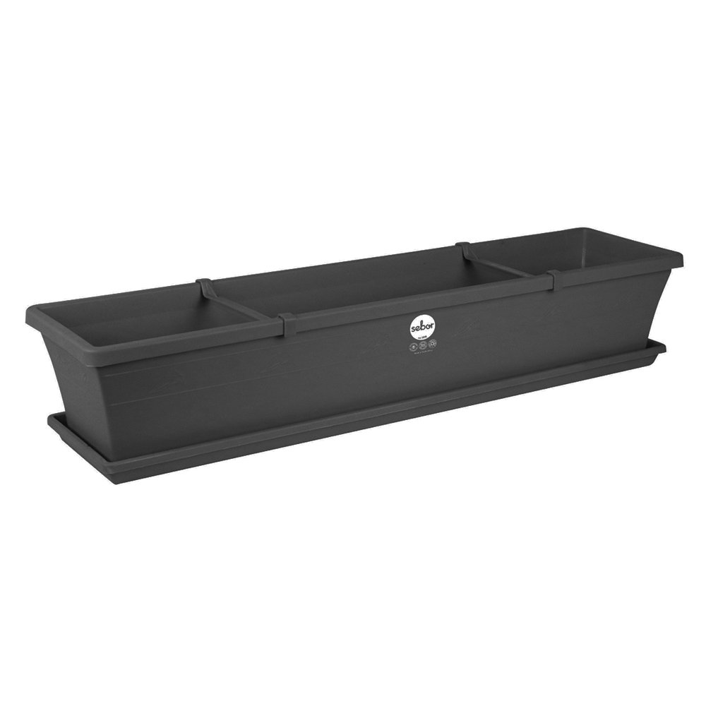 Sebor Sill Planter & Saucer & Clips 75CM Charcoal