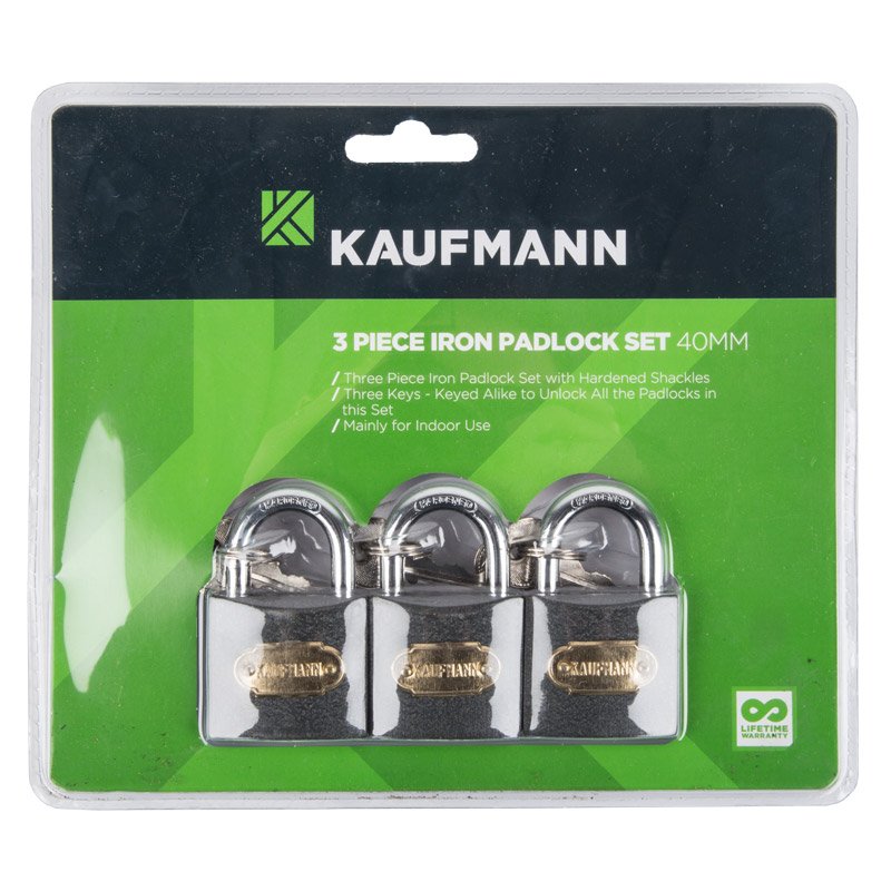 Kaufmann Hardware Kaufmann Padlock Steel Set 3 Pc 40mm