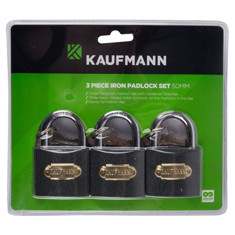 Kaufmann Hardware Kaufmann Padlock Steel Set 3 Pc 50mm