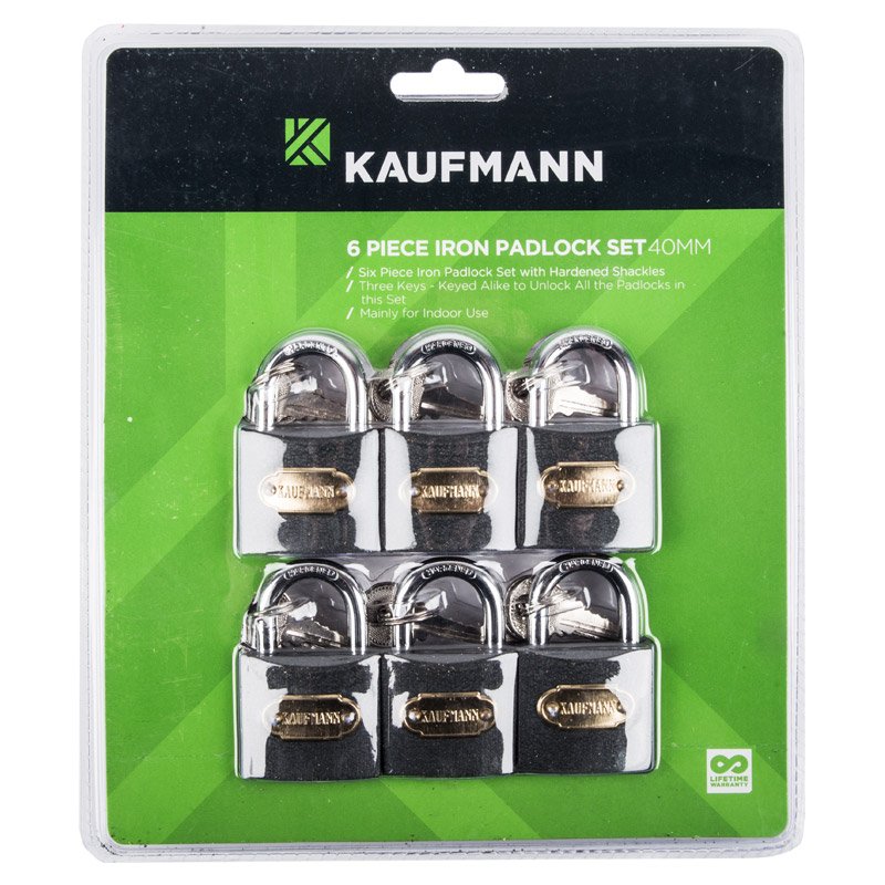 Kaufmann Hardware Kaufmann Padlock Steel Set 6 Pc 40mm