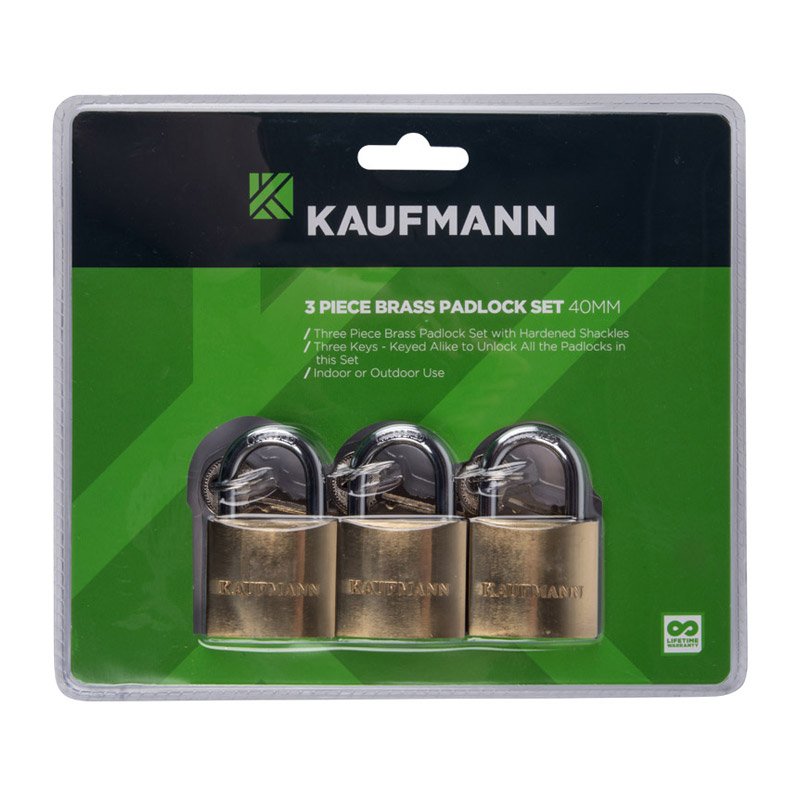 Kaufmann Hardware Kaufmann Padlock Brass Set 3 Pc 30mm