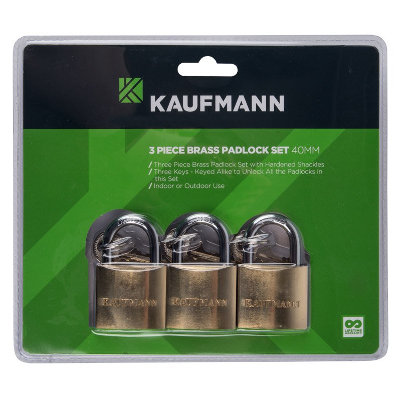 Kaufmann Hardware Kaufmann Padlock Brass Set 3 Pc 40mm