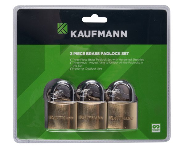 Kaufmann Hardware Kaufmann Padlock Brass Set 3 Pc 50mm