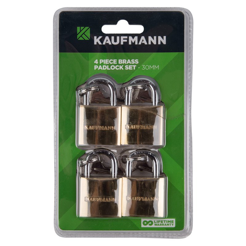 Kaufmann Hardware Kaufmann Padlock Brass Set 4 Pc 30mm