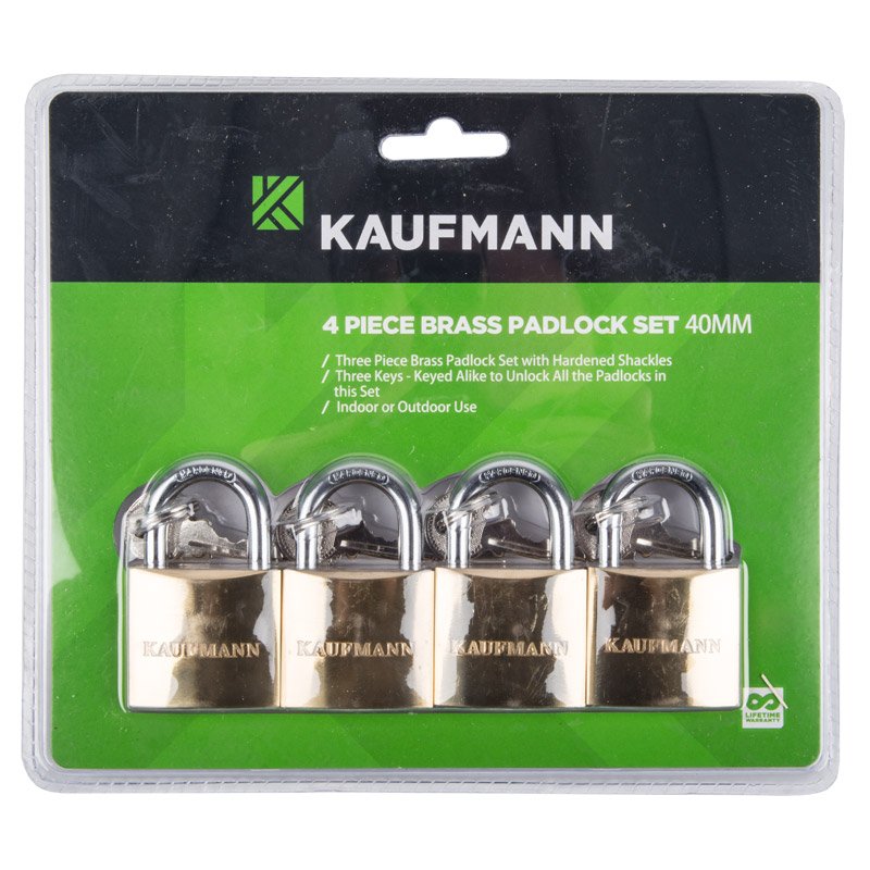 Kaufmann Hardware Kaufmann Padlock Brass Set 4 Pc 40mm