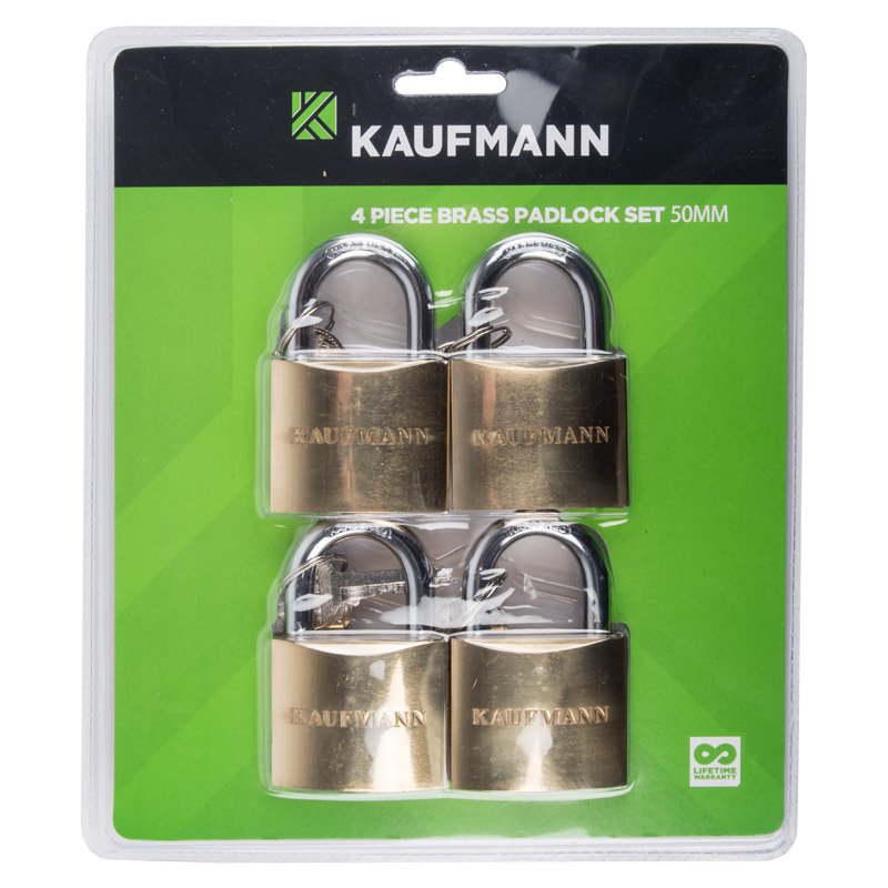 Kaufmann Hardware Kaufmann Padlock Brass Set 4 Pc 50mm