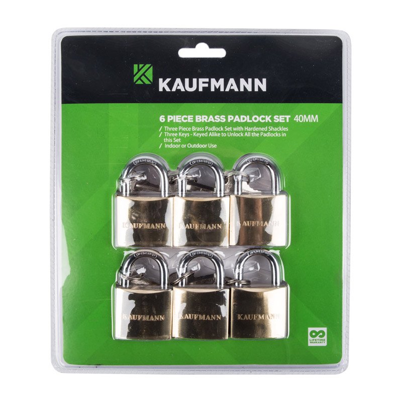 Kaufmann Hardware Kaufmann Padlock Brass Set 6 Pc 30mm