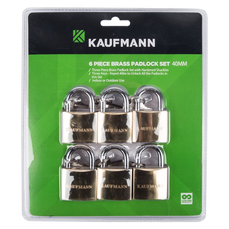 Kaufmann Hardware Kaufmann Padlock Brass Set 6 Pc 40mm