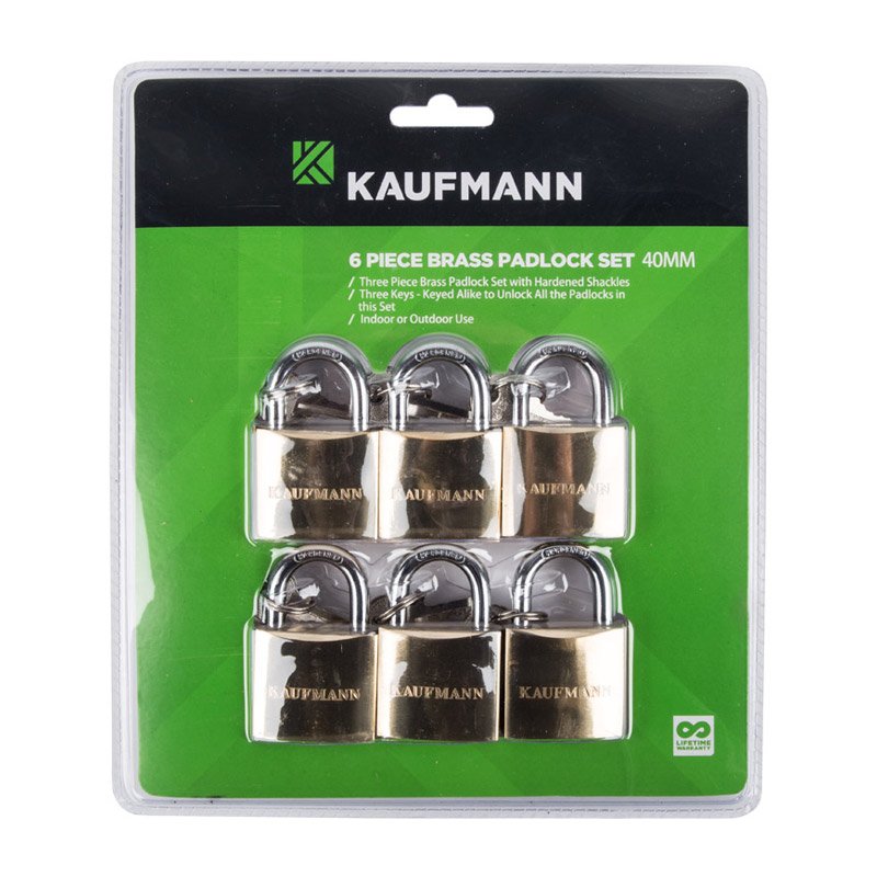 Kaufmann Hardware Kaufmann Padlock Brass Set 6 Pc 50mm