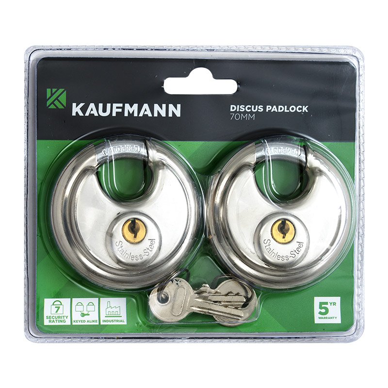 Kaufmann Hardware Kaufmann Padlock Discus 70mm S/Steel (2pack)