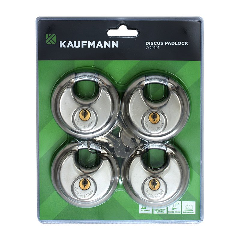 Kaufmann Hardware Kaufmann Padlock Discus 70mm S/Steel (4pack)