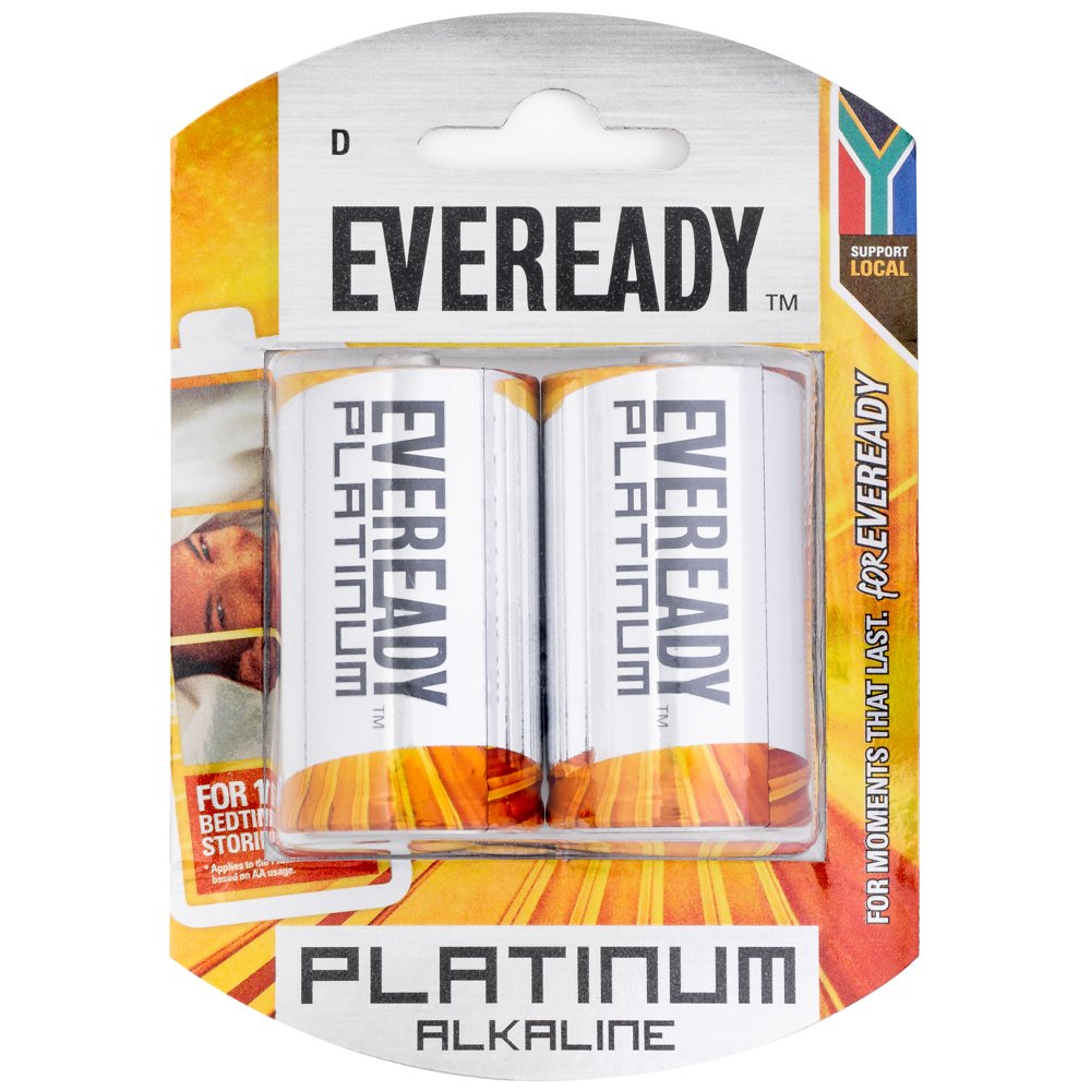 Eveready Battery Platinum Alkaline D 2 Pack