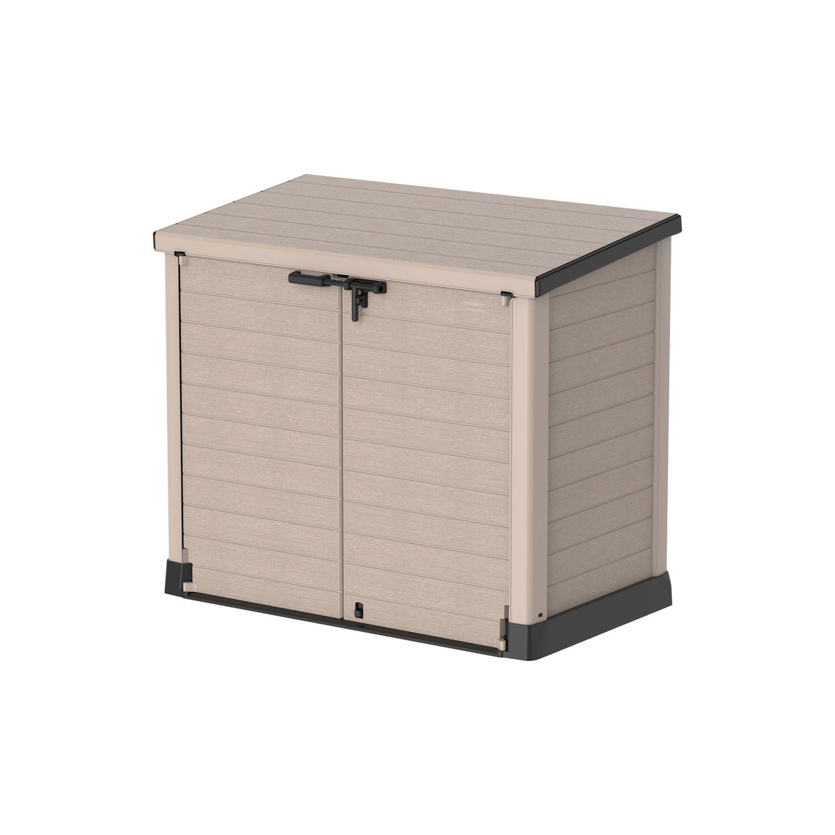 Cosmoplast Cedargrain 1200L Small Storage Shed with Flat Lid – Warm Taupe