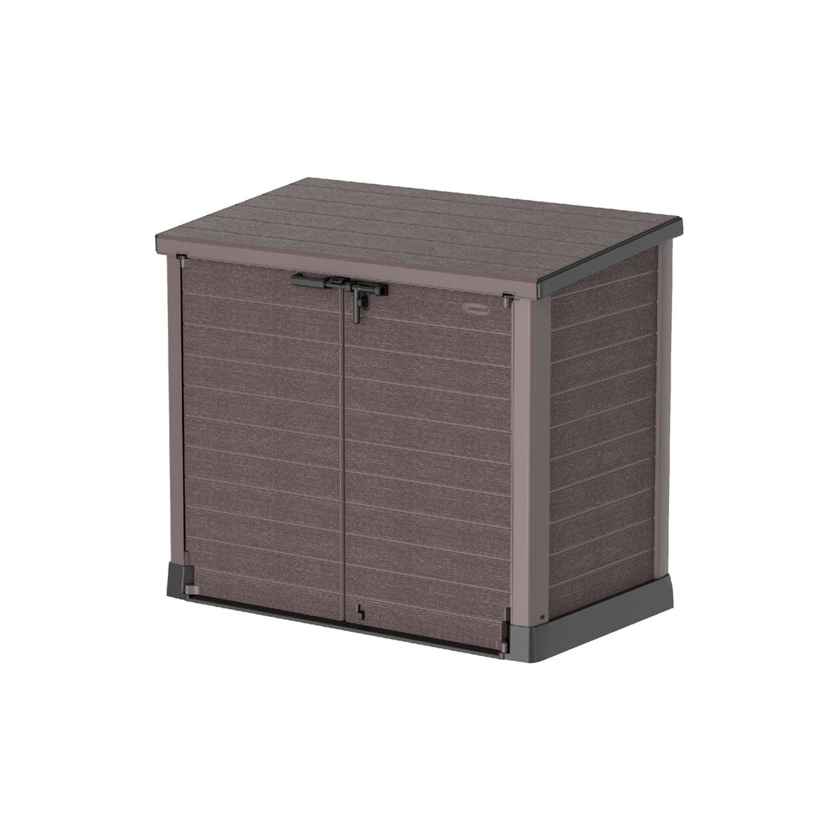 Cosmoplast Cedargrain 1200L Small Storage Shed with Flat Lid – Dark Brown