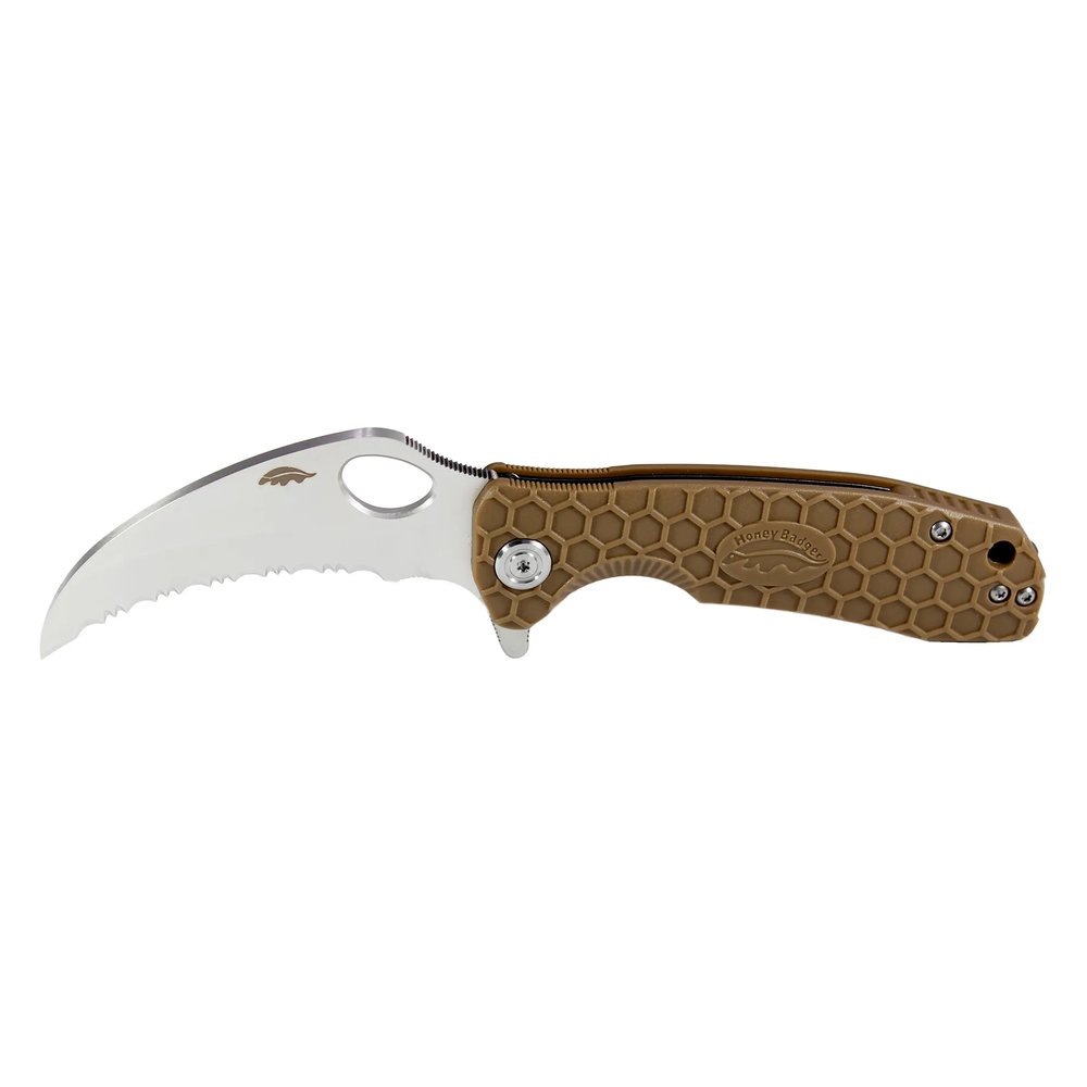 Honey Badger Claw Serrated 8Cr13MoV Medium Folding Knife – Tan
