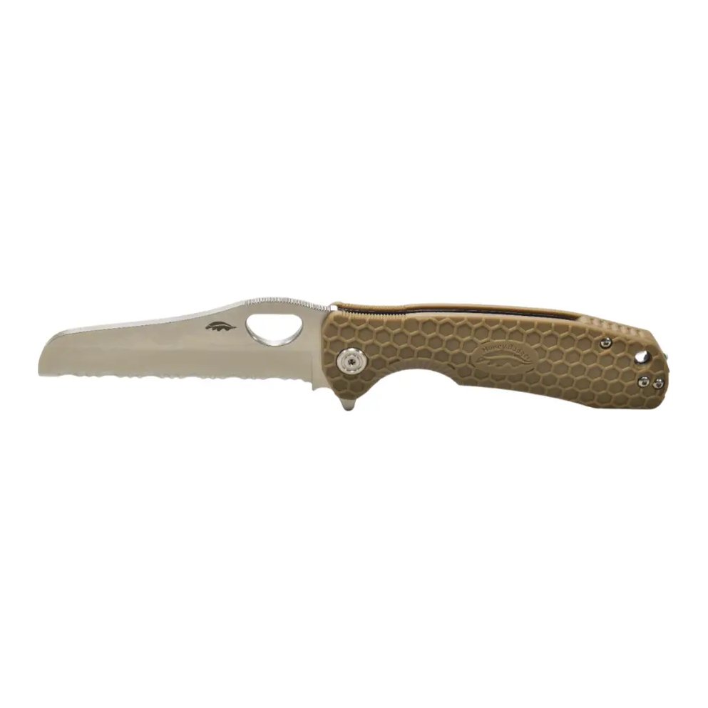 Honey Badger Rescue Serrated Large Folding Knife – Tan