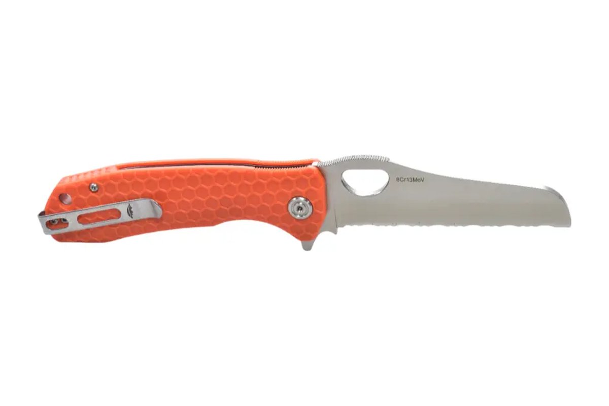 Honey Badger Rescue Serrated 8Cr13MoV Large Folding Knife – Orange