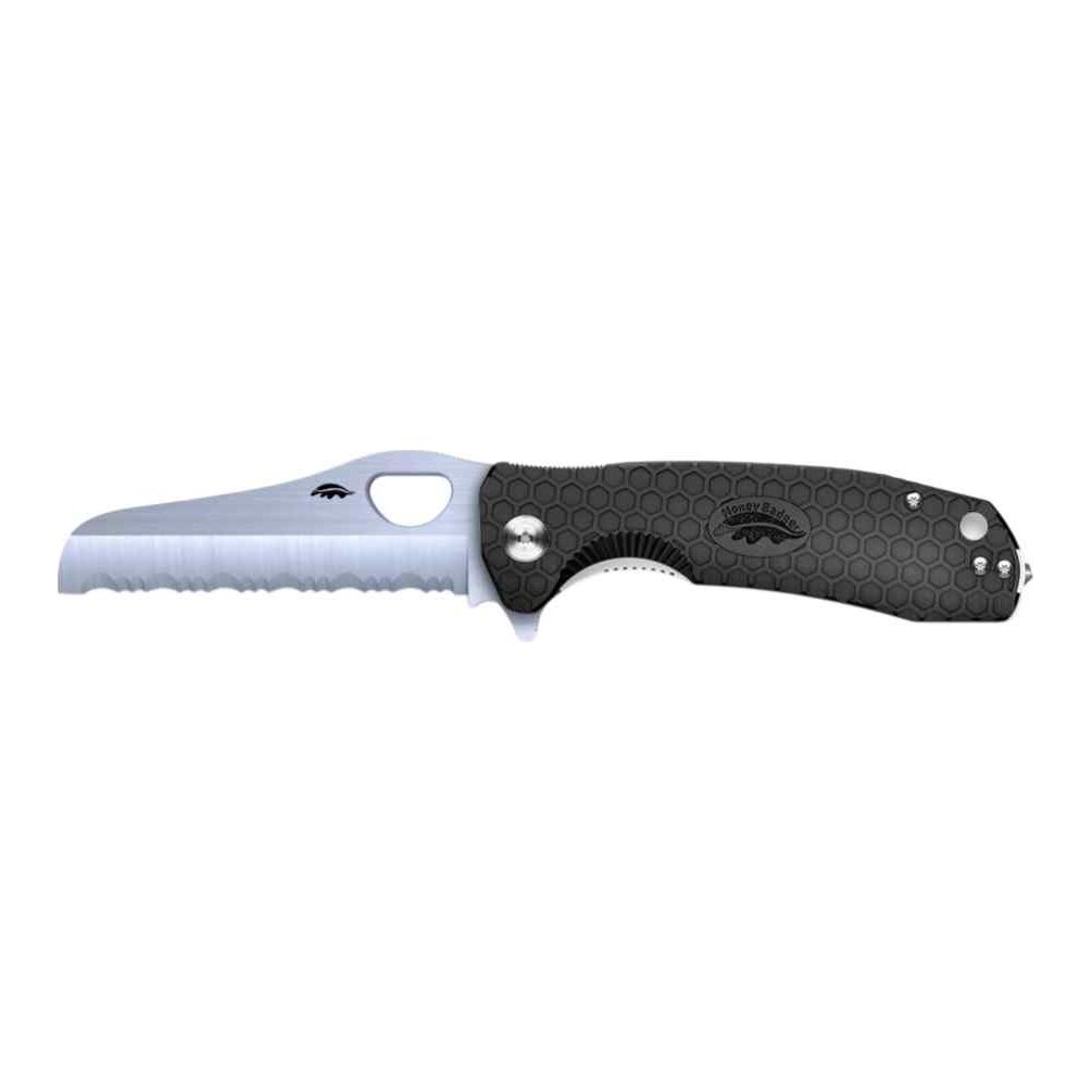 Honey Badger Rescue Serrated Large Knife with Glass Breaker – Black