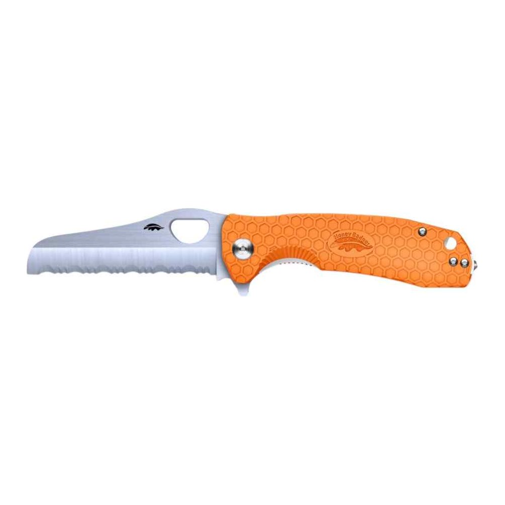 Honey Badger Rescue Serrated Large Knife with Glass Breaker – Orange
