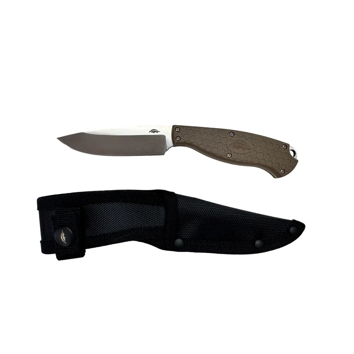 Honey Badger Outfitter Fixed Blade Camp Knife – Tan, Nylon Sheath