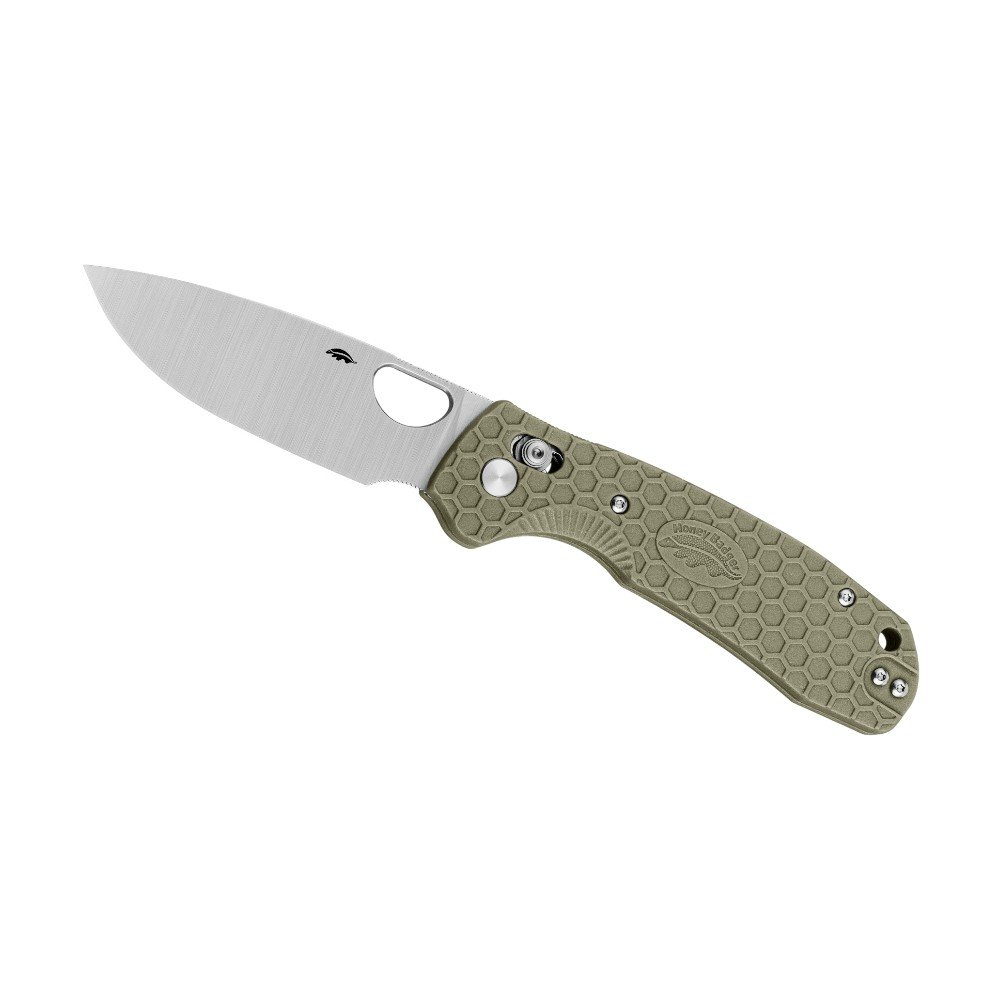 Honey Badger Cross-Bolt Drop-Point Med/Small Folding Knife Stonewash – Green