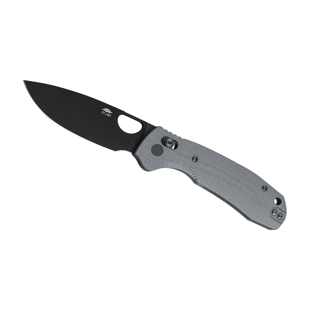 Honey Badger Limited Edition Cross-Bolt Drop-Point Med/Large D2 Black PVD – Grey G10