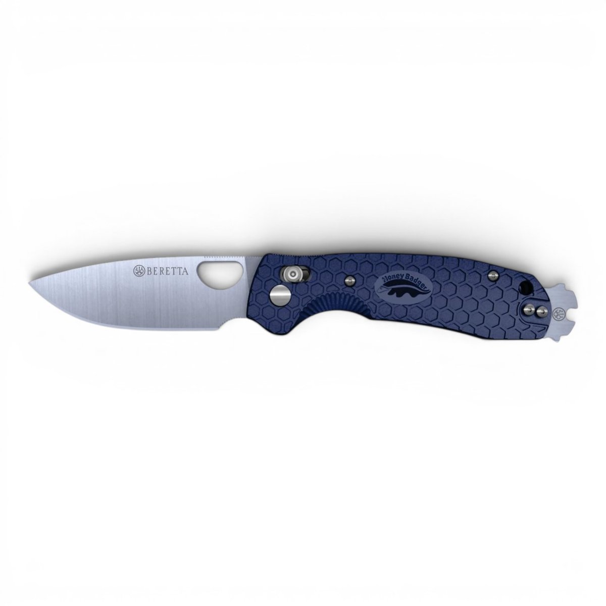 Honey Badger Beretta x Honey Badger Cross-Bolt Drop-Point Med/Large Knife – Blue