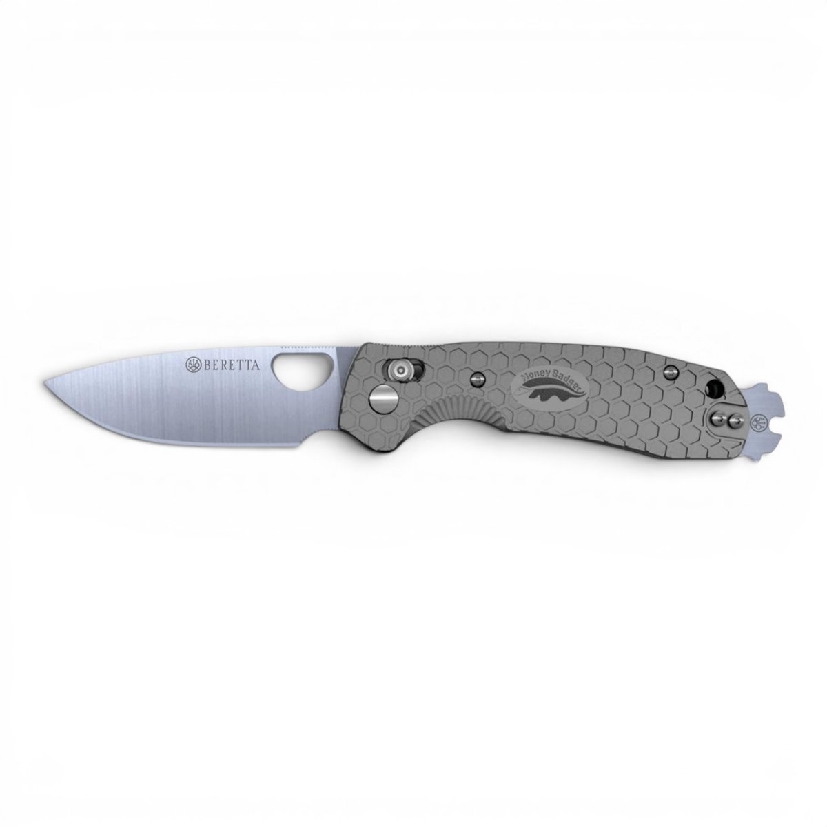Honey Badger Beretta x Honey Badger Cross-Bolt Drop-Point Med/Large Knife – Grey