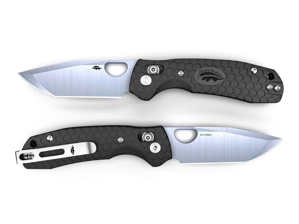 Honey Badger Cross-Bolt Tanto 8Cr13MoV Medium/Large Folding Knife – Black