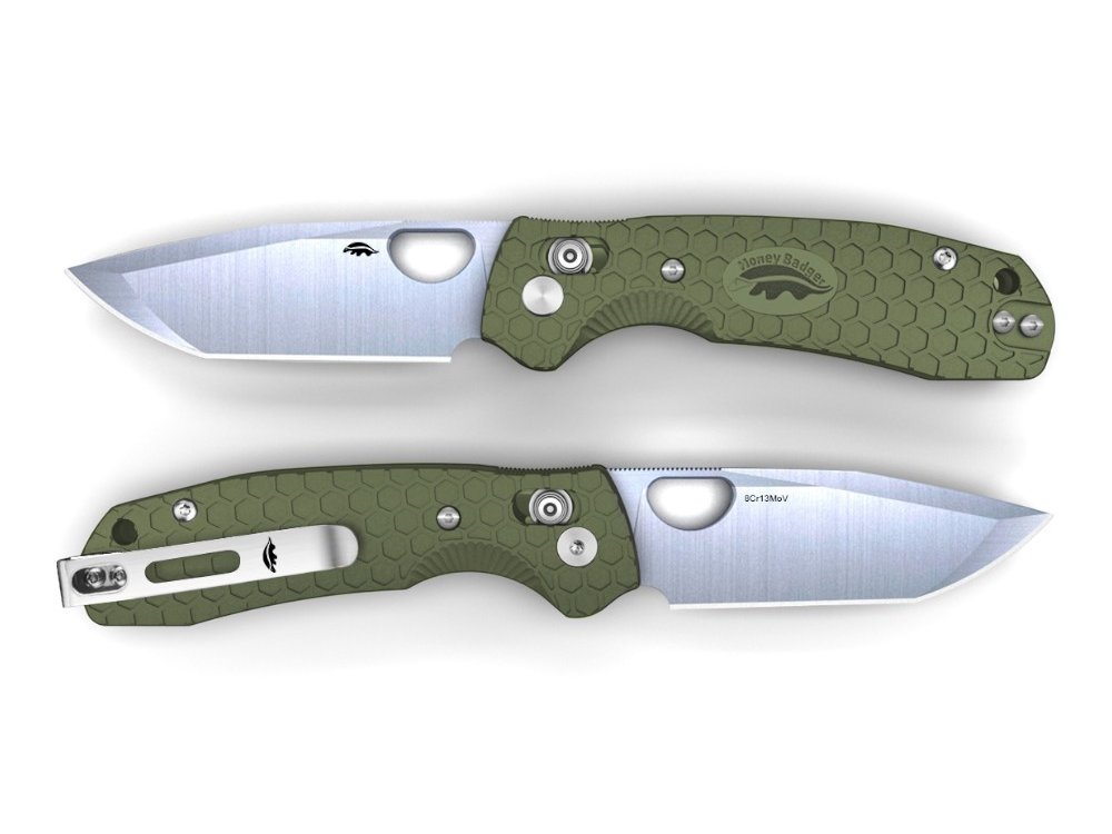 Honey Badger Cross-Bolt Tanto 8Cr13MoV Medium/Large Folding Knife – Green