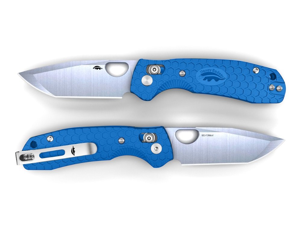 Honey Badger Cross-Bolt Tanto 8Cr13MoV Medium/Large Folding Knife – Blue