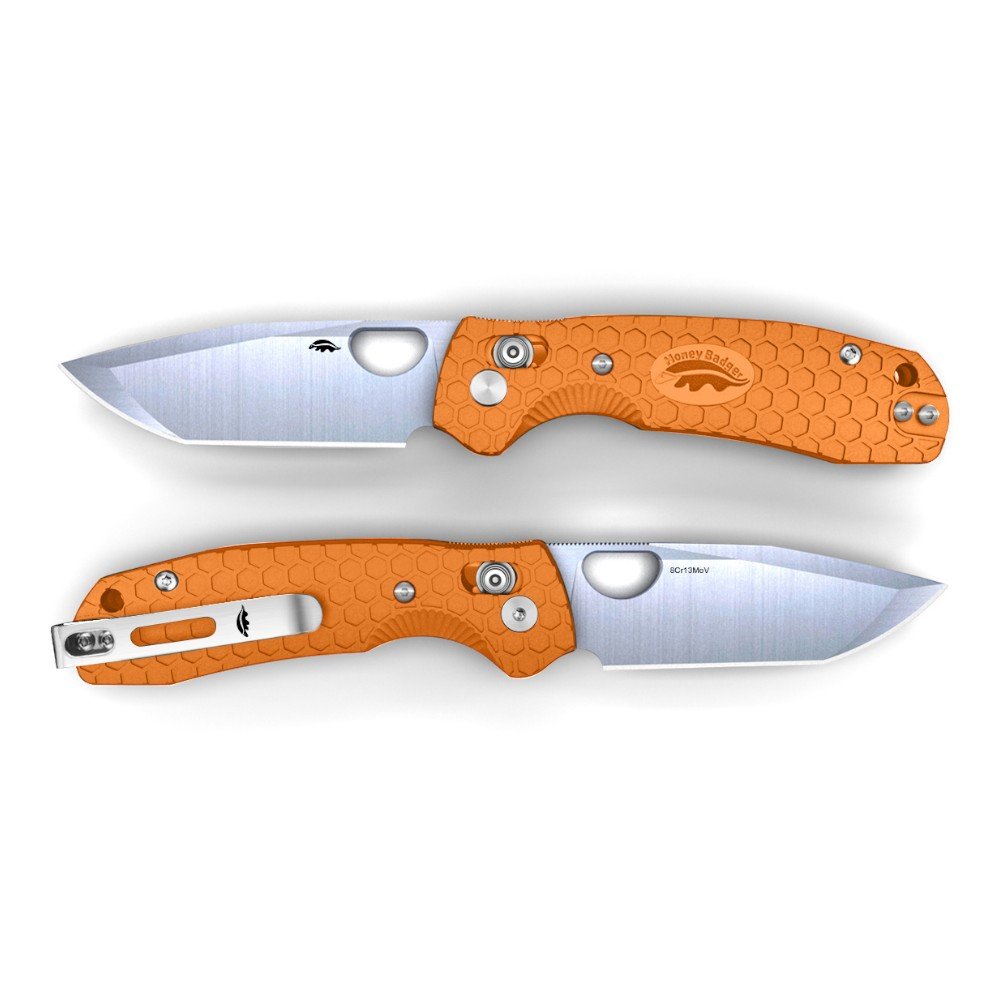 Honey Badger Cross-Bolt Tanto Med/Large Folding Knife – Orange