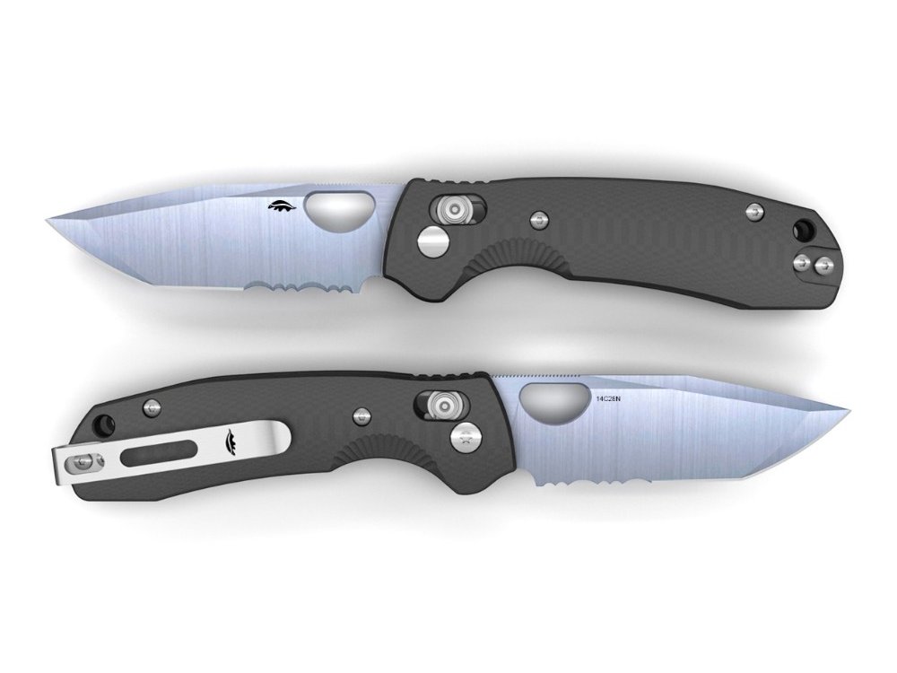 Honey Badger Cross-Bolt Tanto 50/50 14C28N Medium/Large Folding Knife – Black G10