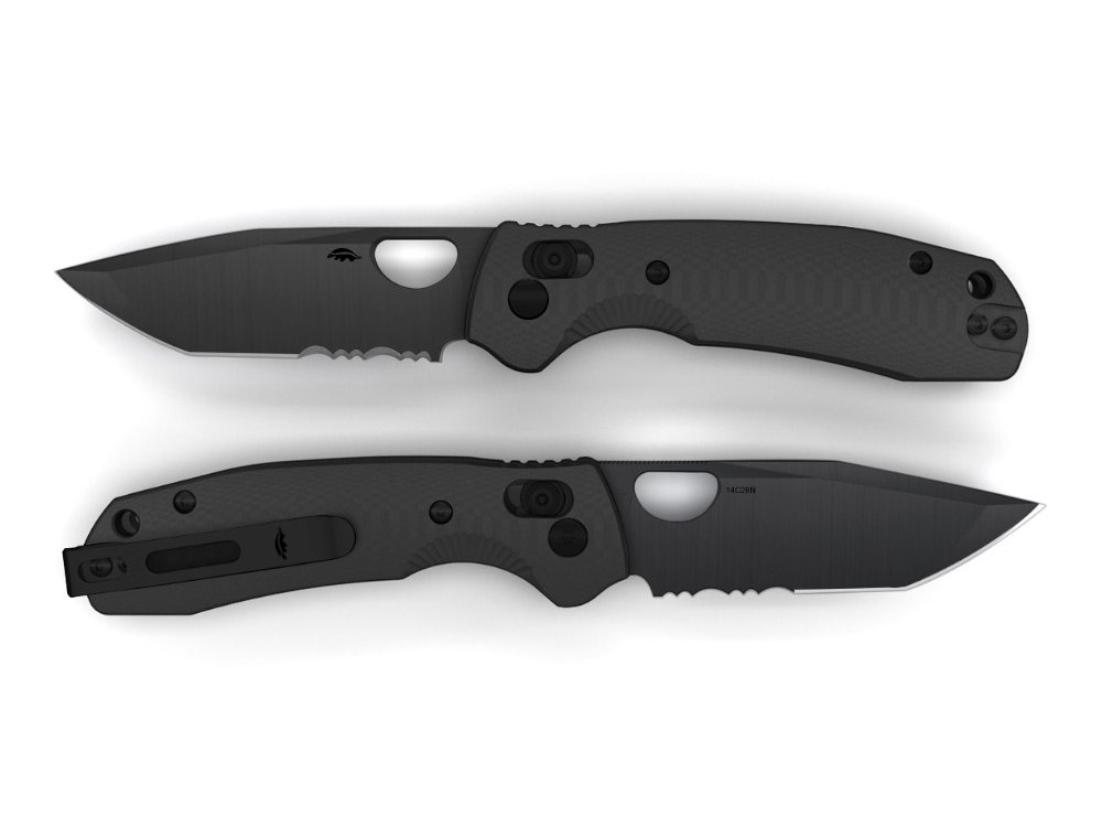 Honey Badger Cross-Bolt Tanto 50/50 14C28N Black PVD Medium/Large Folding Knife – Black G10