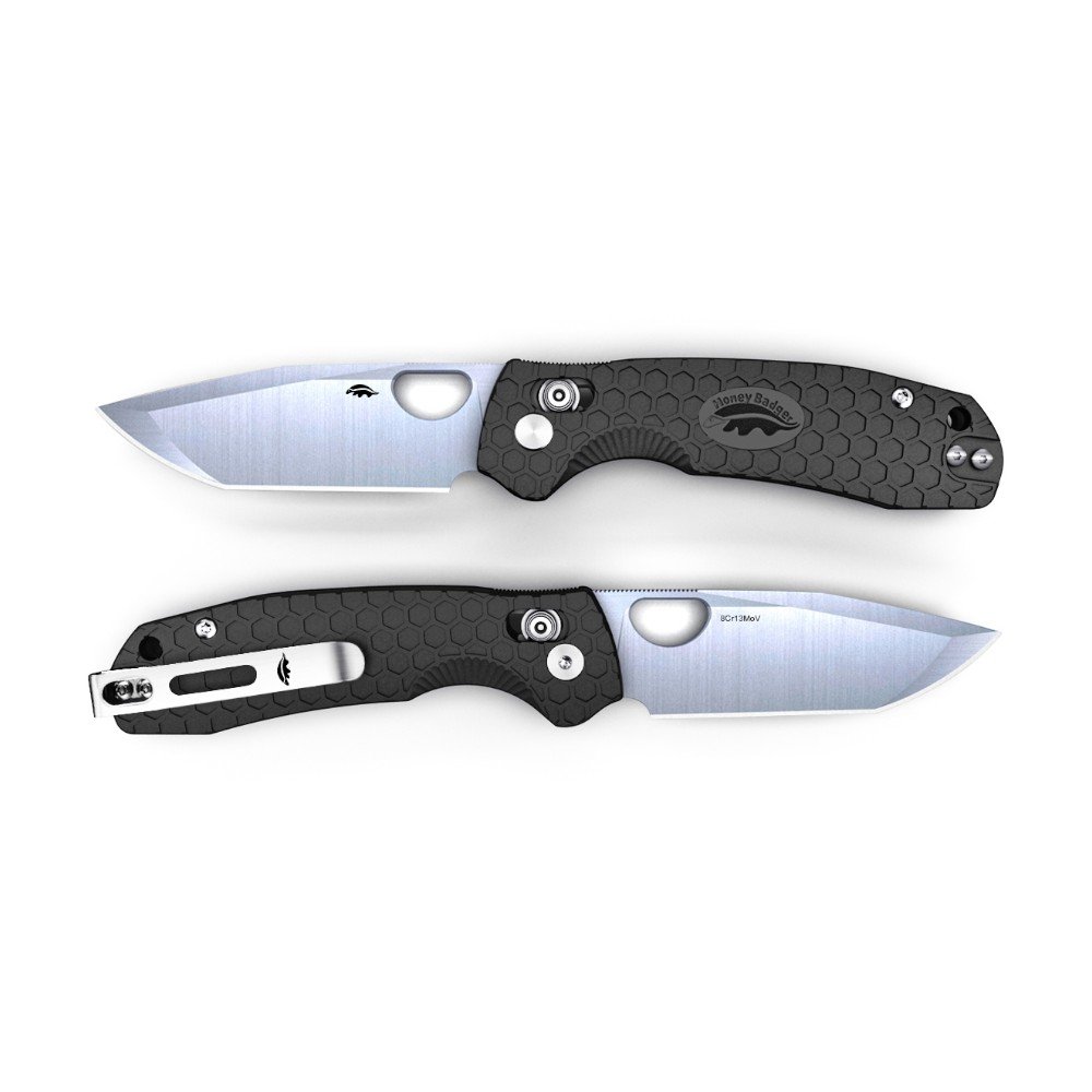 Honey Badger Cross-Bolt Tanto Med/Small Folding Knife – Black