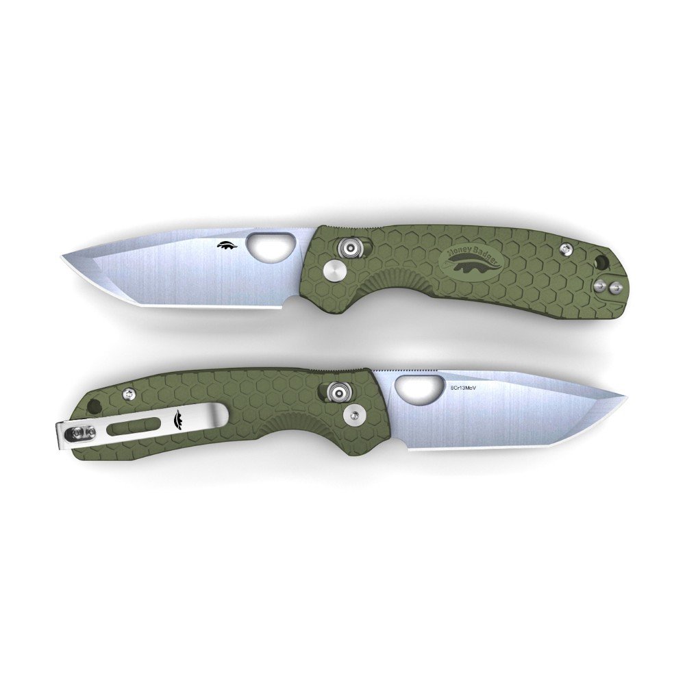 Honey Badger Cross-Bolt Tanto Med/Small Folding Knife – Green
