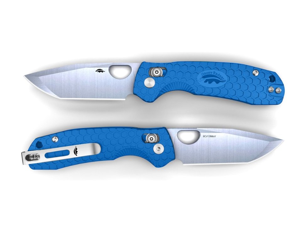 Honey Badger Cross-Bolt Tanto 8Cr13MoV Medium/Small Folding Knife – Blue