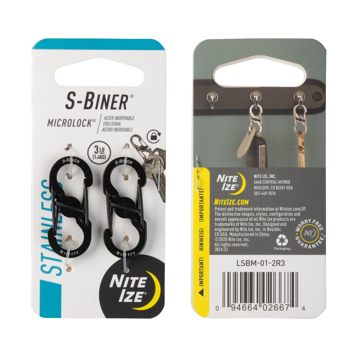 Nite Ize S-Biner MicroLock Stainless Steel – Black (2 Pack)