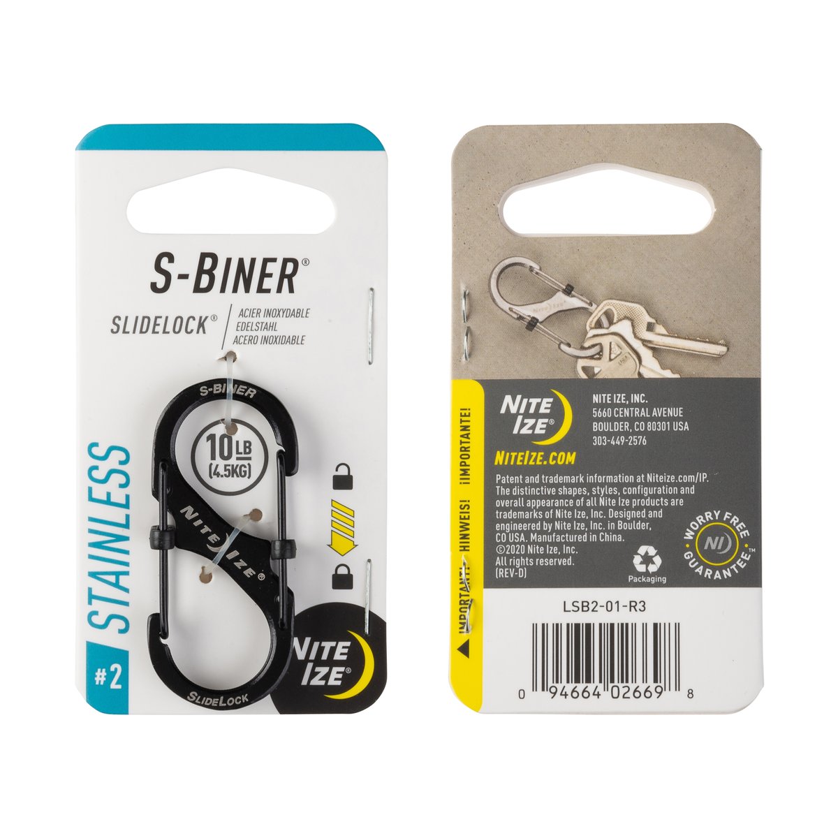 Nite Ize S-Biner SlideLock Stainless Steel #2 – Black