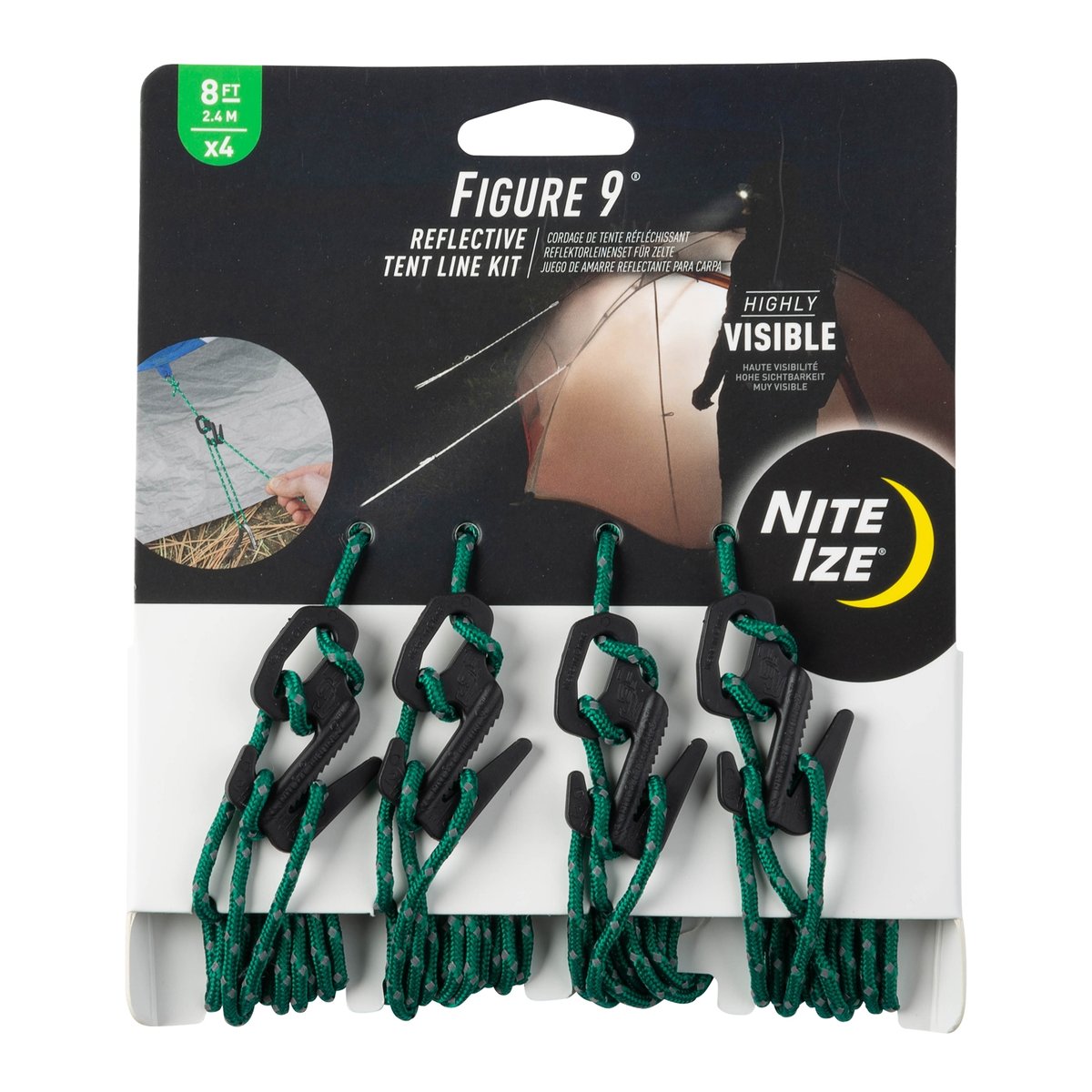 Nite Ize Figure 9 Reflective Tent Line Kit – Small Plastic, 4 Pack – Black