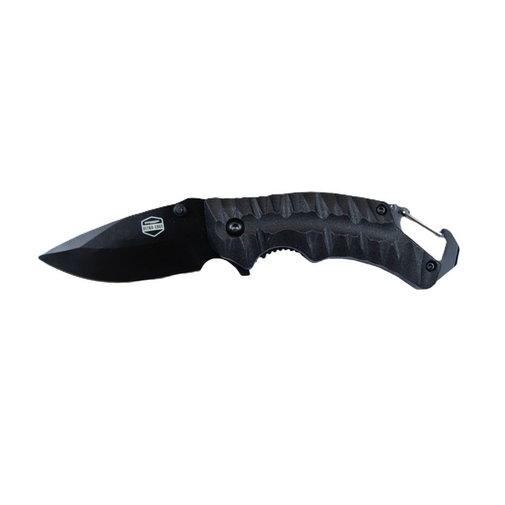 Ultraedge Ultra-Edge Liner Lock Folding Knife – Black Coated Blade with Carabiner