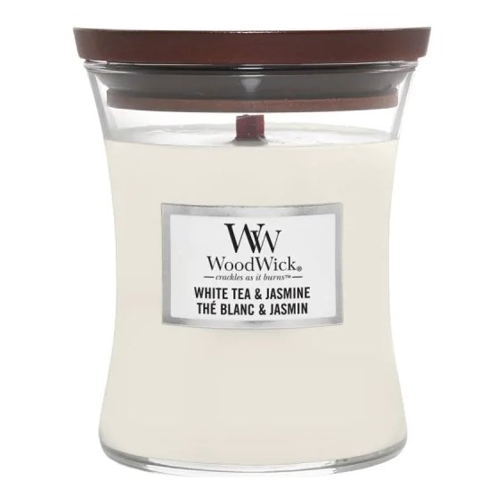 WoodWick Medium Hourglass Candle – White Tea & Jasmine