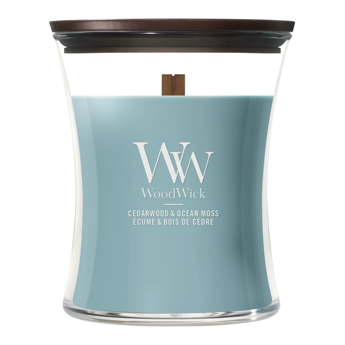 WoodWick Medium Hourglass Candle – Cedarwood & Ocean Moss