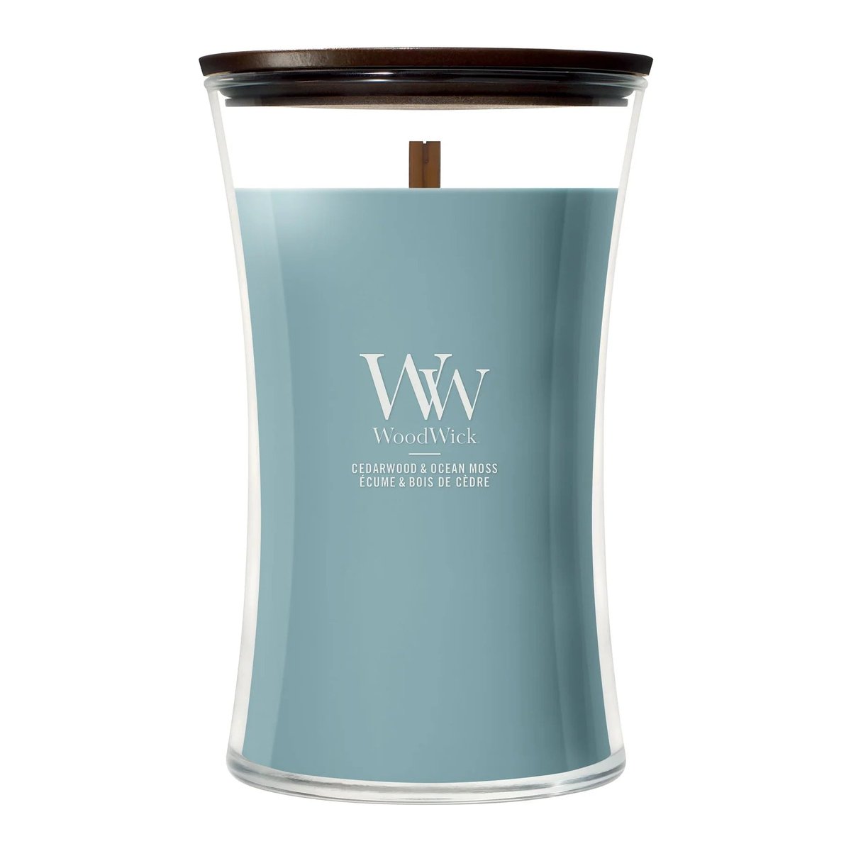 WoodWick Large Hourglass Candle – Cedarwood & Ocean Moss